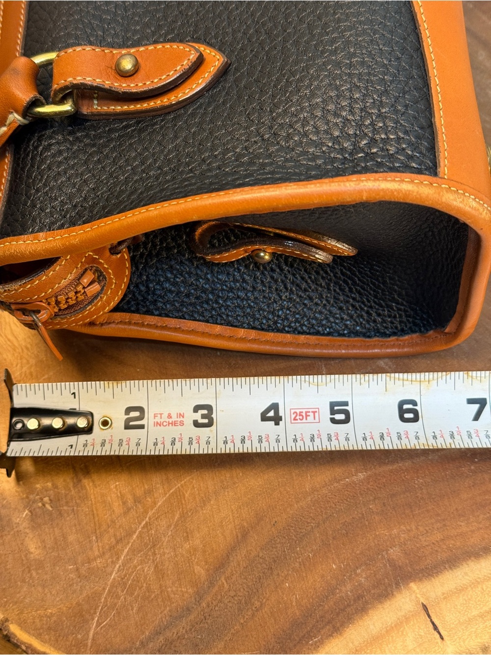 Dooney & Bourke Vintage AWL Satchel Black Leather British Tan Trim EUC - Picture 12 of 14
